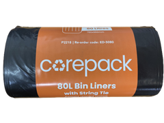 Rub Bags 80L BLK Corepack Roll w String Tie ED5080 250/CTN